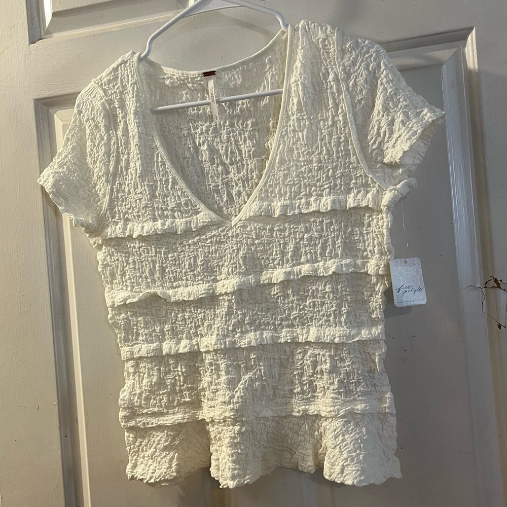 Free People Cream Textured Blouse